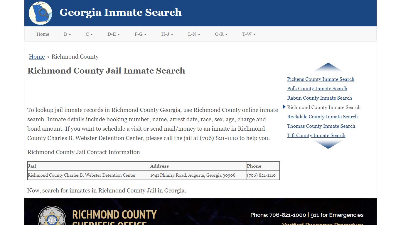 Richmond County Jail Inmate Search